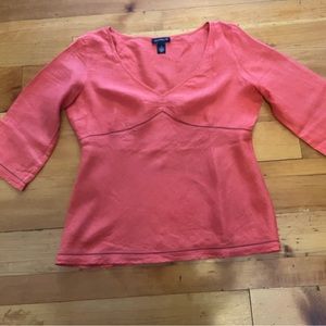 Ann Taylor 3/4 sleeve Irish Linen Top in watermelon pink.